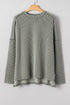 Corded Rib Exposed Seam Drop Shoulder Curved Hem Long Sleeve Top